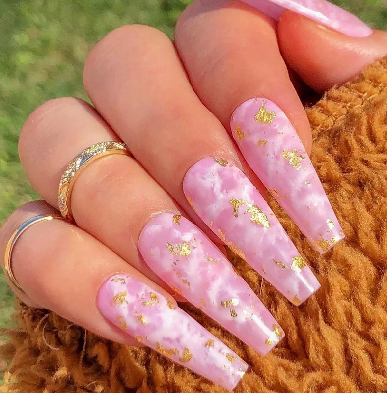 Gold Multi-Color Foil Flakes Nail Design - Image 3